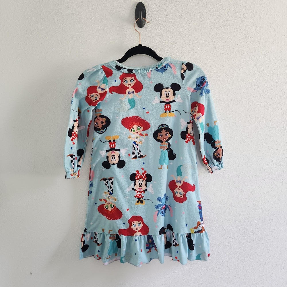 Disney 100 Girls Character Print Fleece Nightgown Size 6 Mickey Ariel Stitch